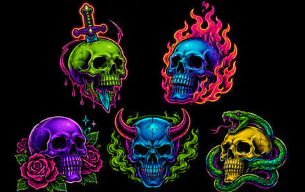 Lost Soul Art Skull Sticker Pack product preview with six vinyl sticker designs