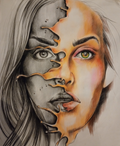 The Duality of It All colored-pencil surrealist artwork by Roberto Cisneros