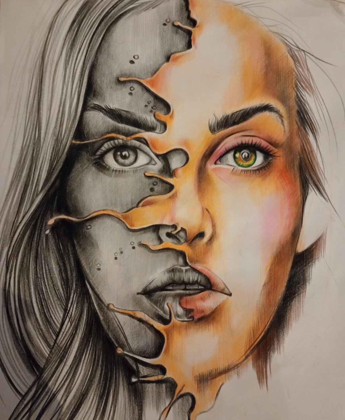 The Duality of It All colored-pencil surrealist artwork by Roberto Cisneros