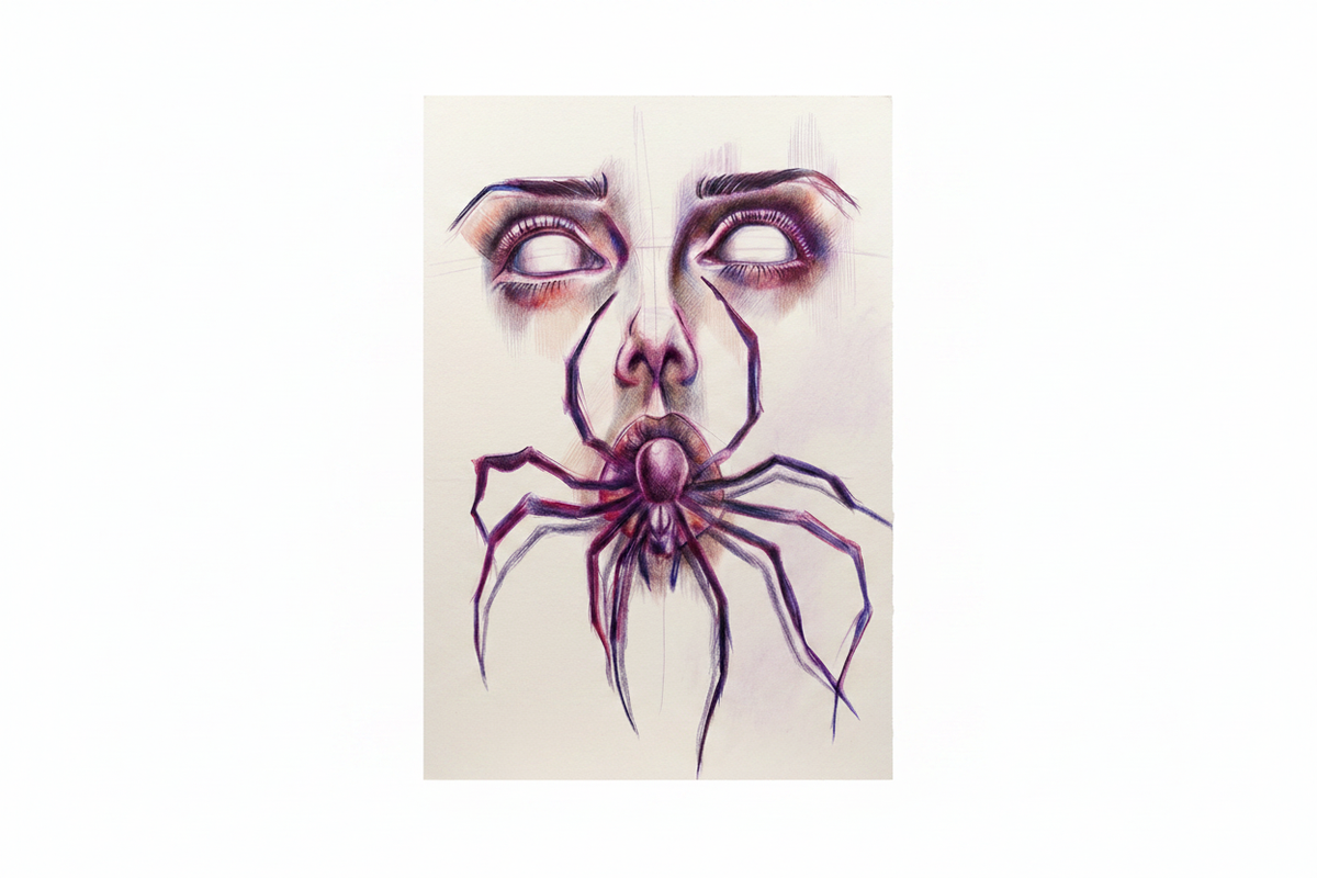 The Spider surrealist spider-face artwork by Roberto Cisneros