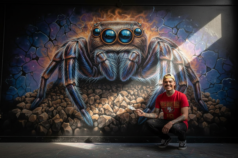 Spider Mural with Artist